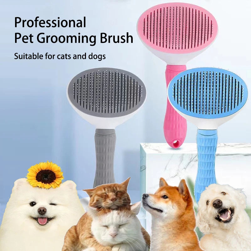 Professional Pet Grooming Comb for Cat One-Button Hair Removal Washable and Self-Cleaning dog Brush Massage Long and Short Hair