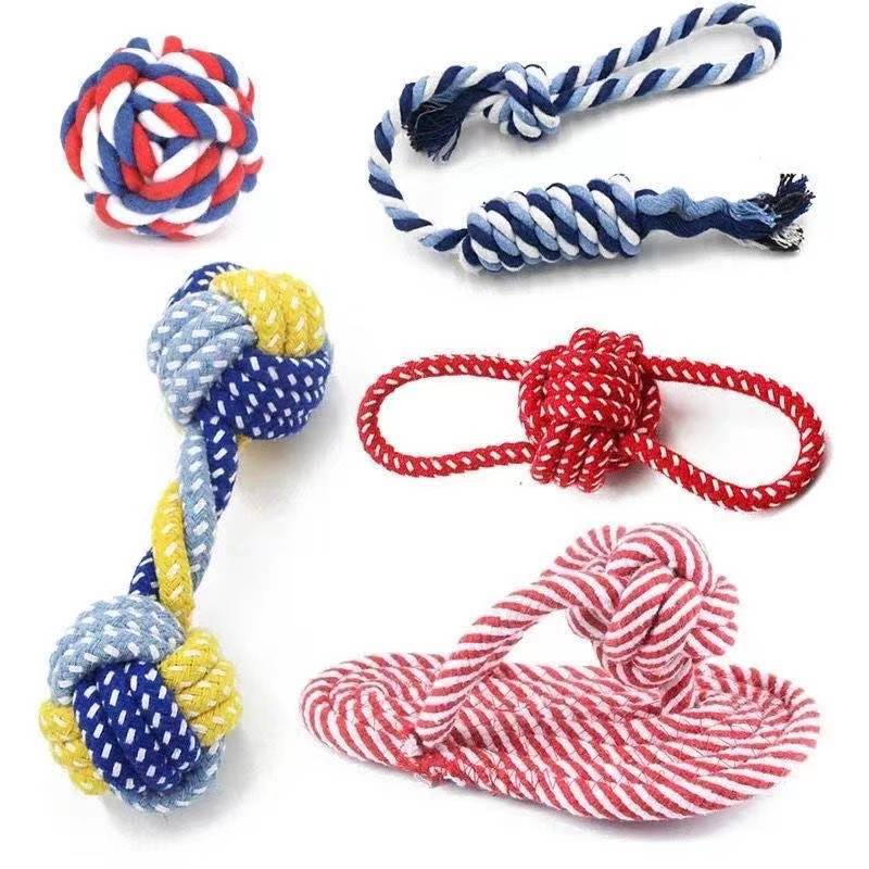 Dog chew toys made from durable, chew-resistant cotton ropes