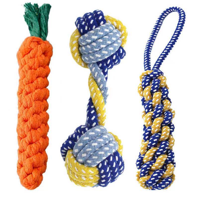 Dog chew toys made from durable, chew-resistant cotton ropes